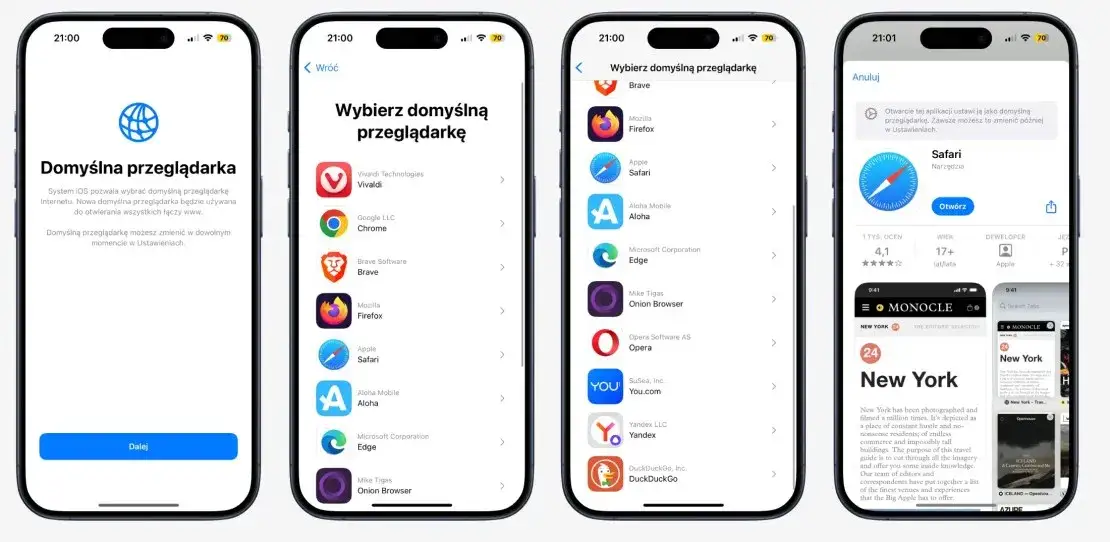 Ustawienia domyślnej przeglądarki iPhone