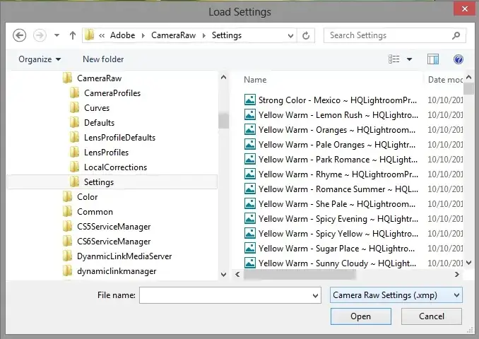 Lokalizacja folderu preset&oacute;w Camera Raw Windows Mac