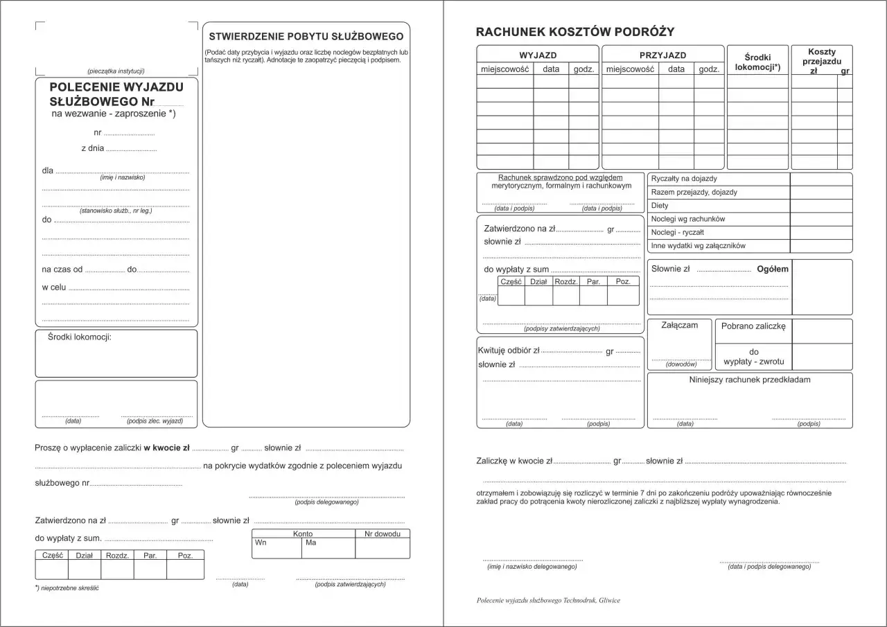 Formularz polecenia wyjazdu służbowego sędziego