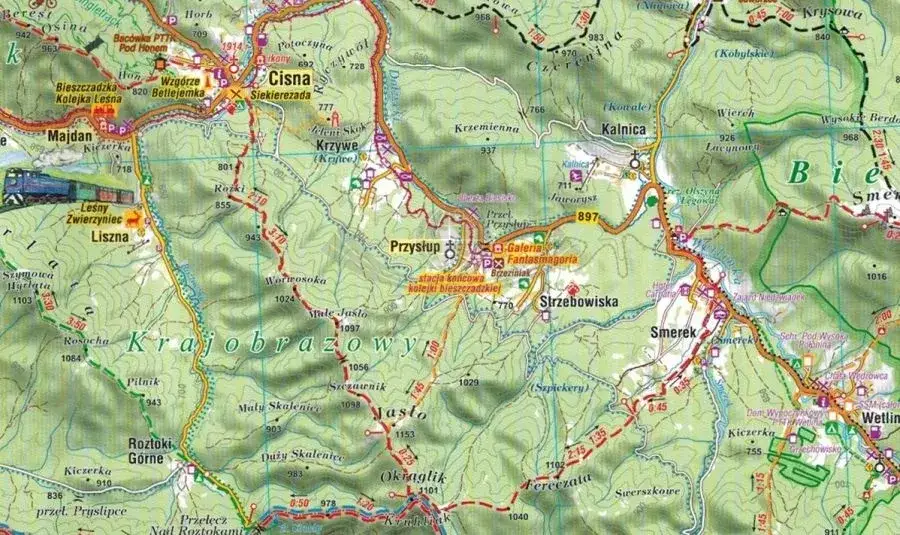 Mapa Bieszczadów miejsca kręcenia Wilcze echa