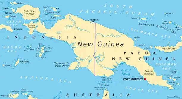 Mapa Papui-Nowej Gwinei z zaznaczonym położeniem w Oceanii
