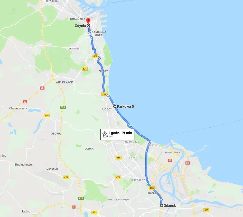 Ścieżka rowerowa Gdańsk Sopot nadmorska