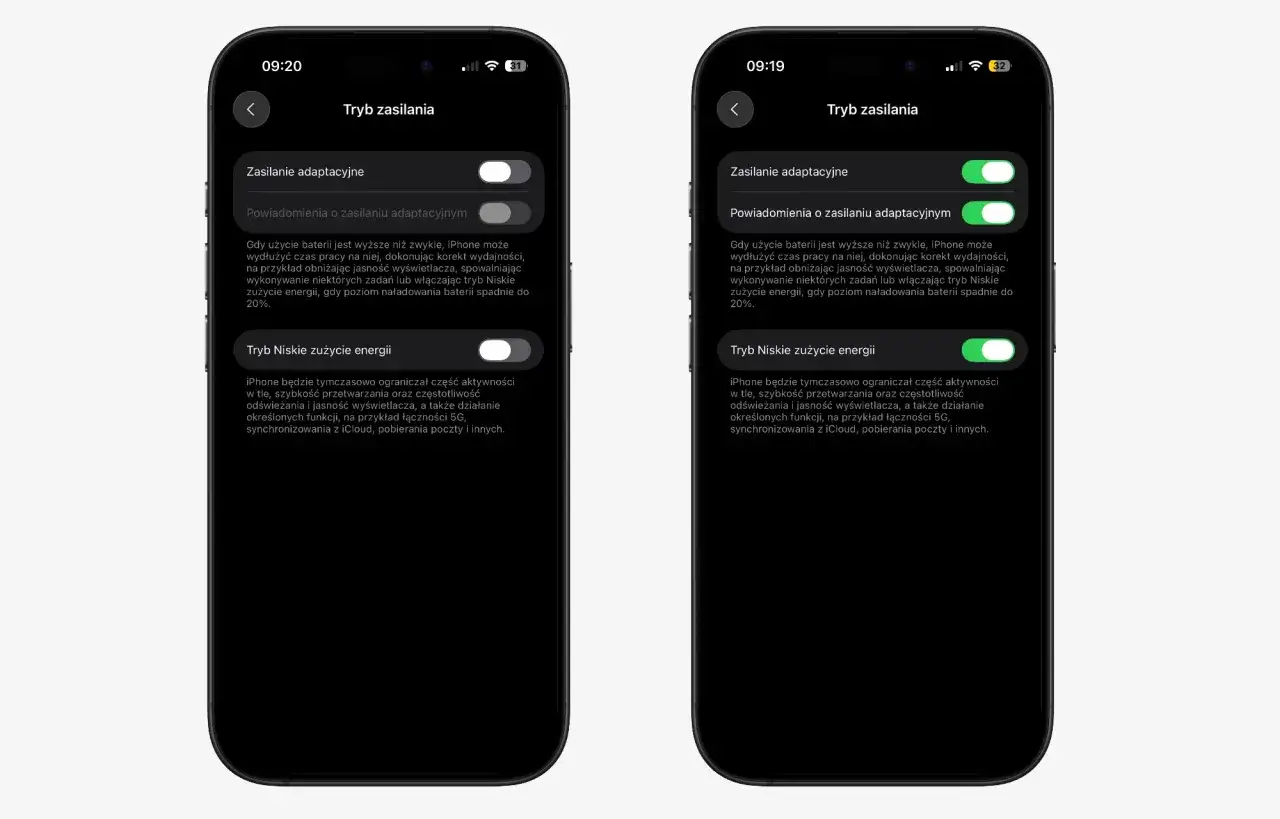 Jak oszczedzic baterie w iPhone? Ekran pokazuje ustawienia 
