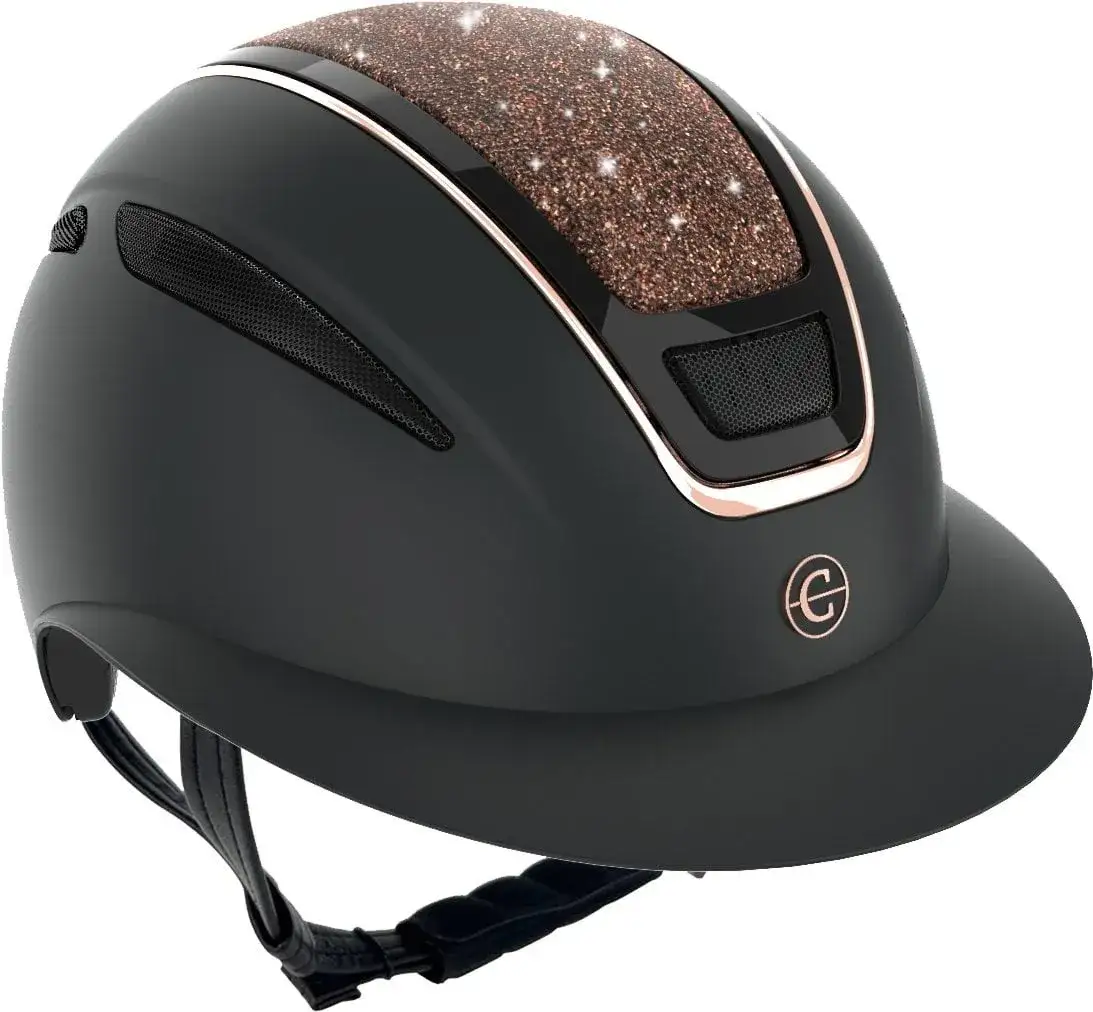brązowy kask jeździecki wykończenia rose gold