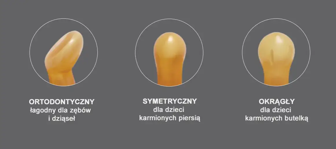 r&oacute;żne kształty smoczk&oacute;w dla niemowląt