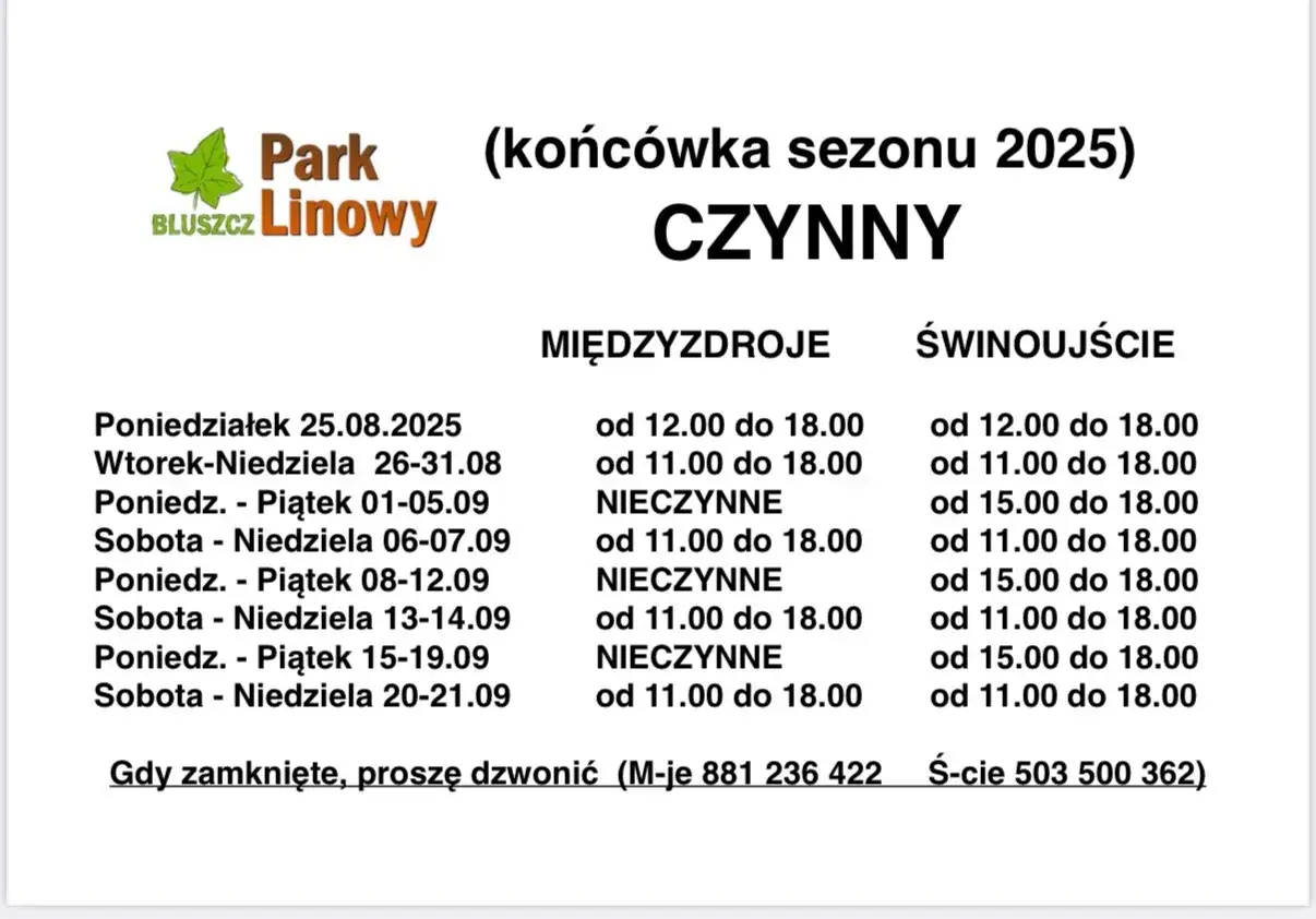 Cennik Park Linowy Bluszcz Międzyzdroje