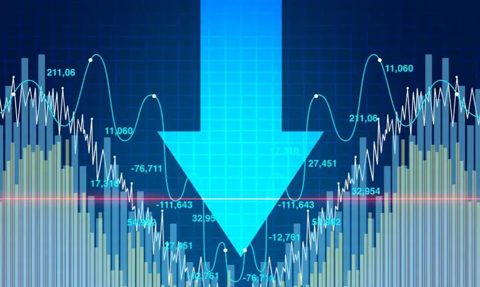Inwestor popełniający błąd na giełdzie, wykresy spadają, zmartwiona osoba