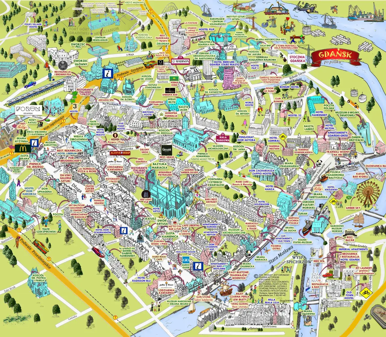 Mapa Gdańska z zaznaczonymi strefami cenowymi noclegów