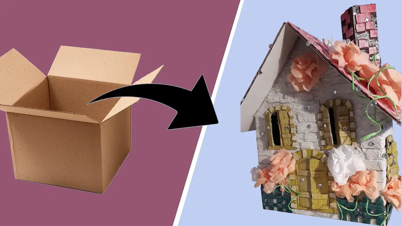 dekoracje domku z kartonu, pomysły na wykończenie domku z kartonu