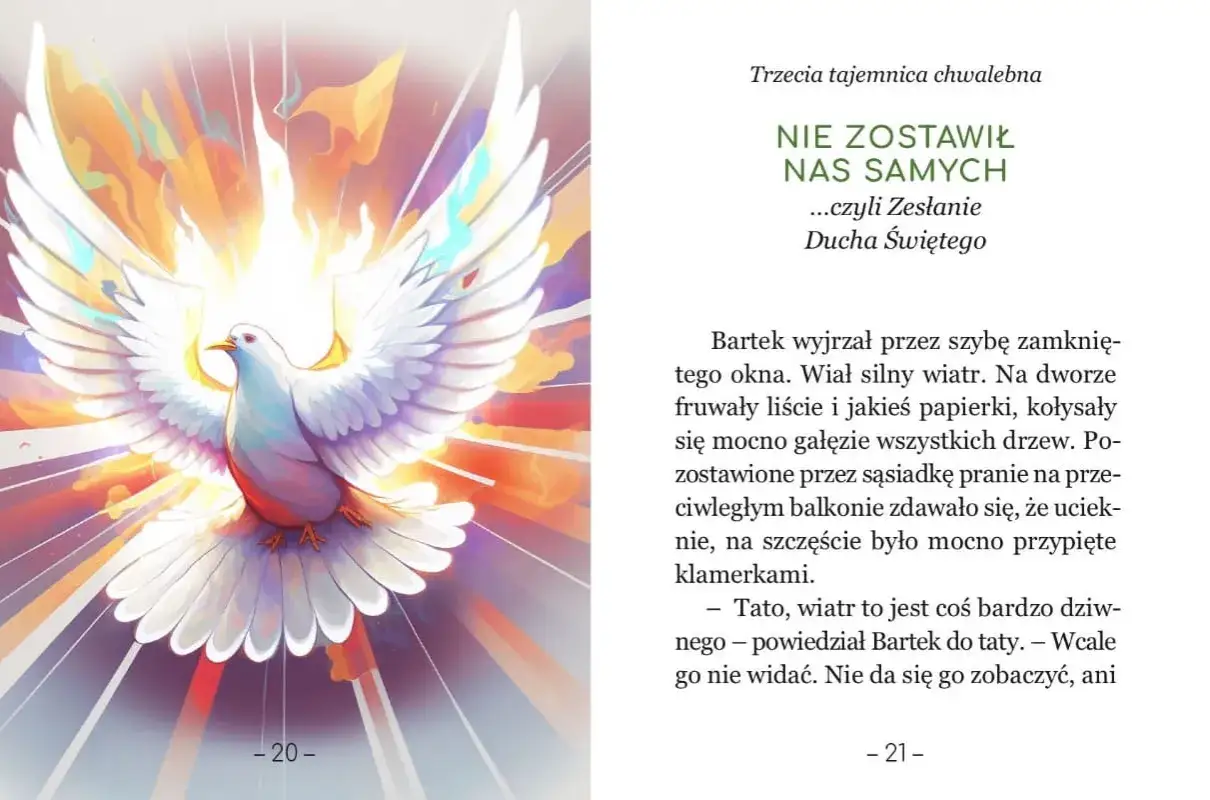 Biały gołąb symbolizujący Ducha Świętego, część trzeciej tajemnicy chwalebnej różańca.