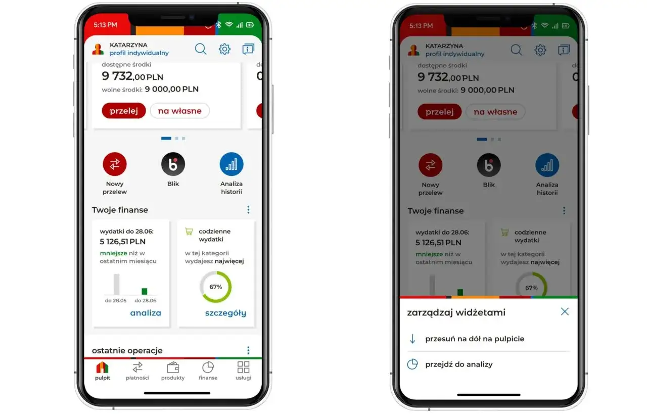 mBank aplikacja mobilna ekran główny