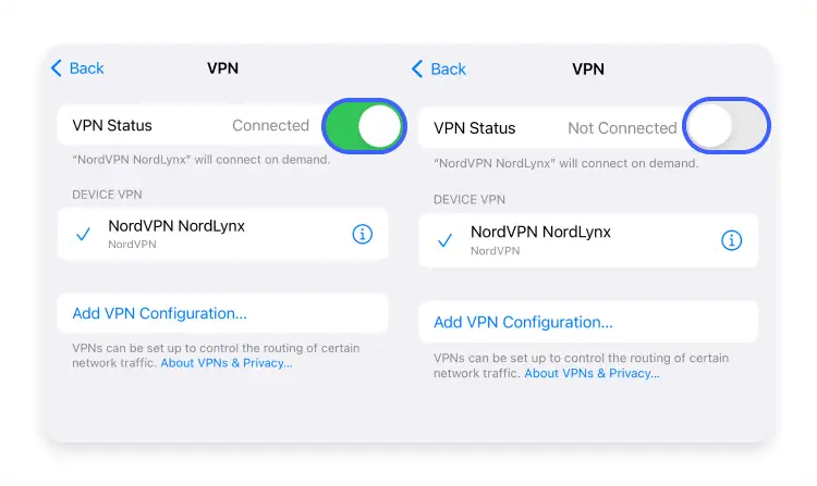 NordVPN disconnect button iPhone