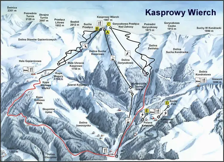 Narciarze Kasprowy Wierch trasa Gąsienicowa