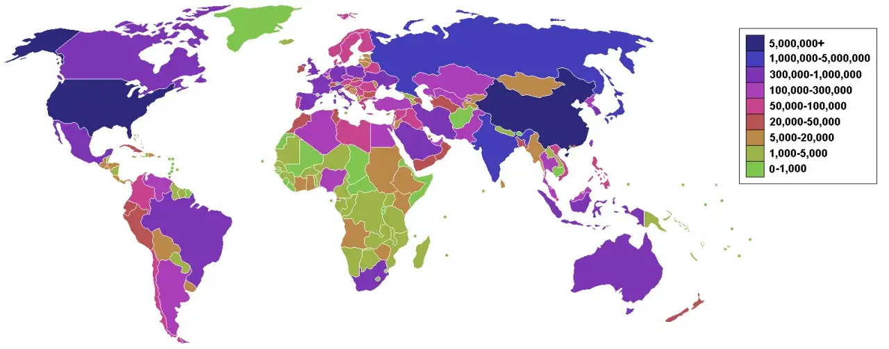 Mapa emisji CO2 na świecie według krajów