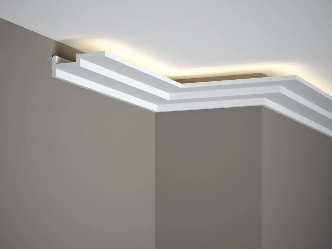 Nowoczesne listwy sufitowe LED tworzą subtelne, rozproszone światło, dodając elegancji wnętrzu.