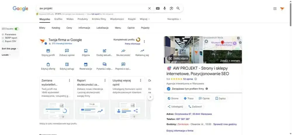wizytówka Google Moja Firma przykład