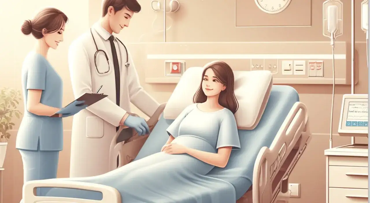 Lekarz i pielęgniarka przy pacjentce w szpitalu. Zastanawiasz się, ile trwa cesarka? To ważna informacja dla przyszłych mam.