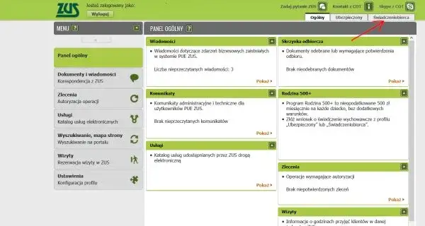 Interfejs PUE ZUS, sekcja Rodzina 500+