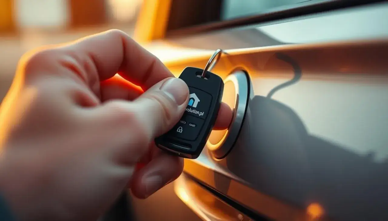 Kierowca wyłączający alarm w samochodzie kluczykiem