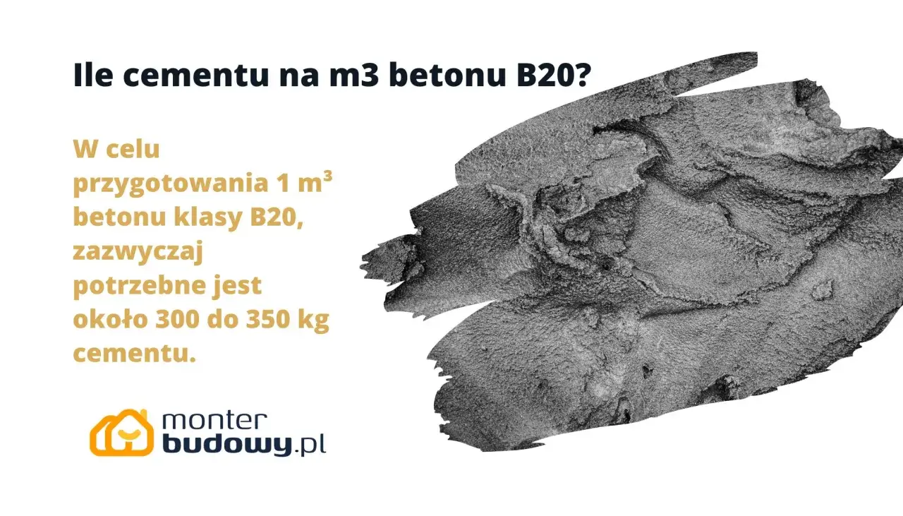 Ile cementu na m&sup3; betonu B20? Potrzebne jest ok. 300-350 kg cementu. Beton B20 proporcje.