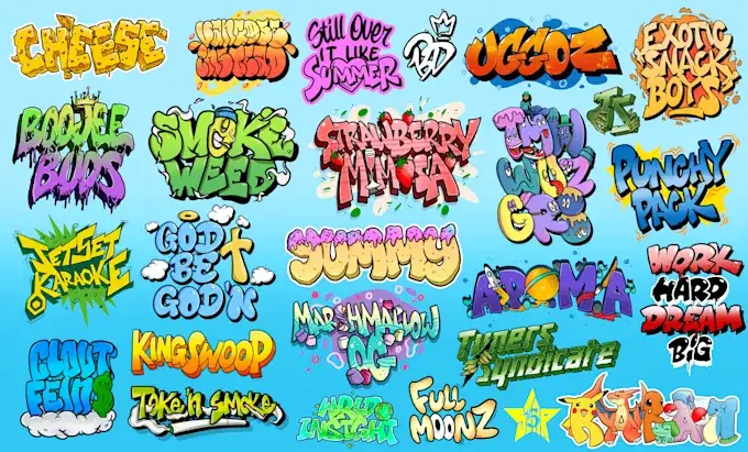 Verschiedene digitale Graffiti-Stile und Schriftarten