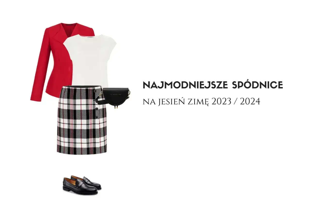 Czy spódniczki w kratkę są modne? Tak, ta stylizacja na jesień/zimę 2023/2024 udowadnia, że krata to hit sezonu.
