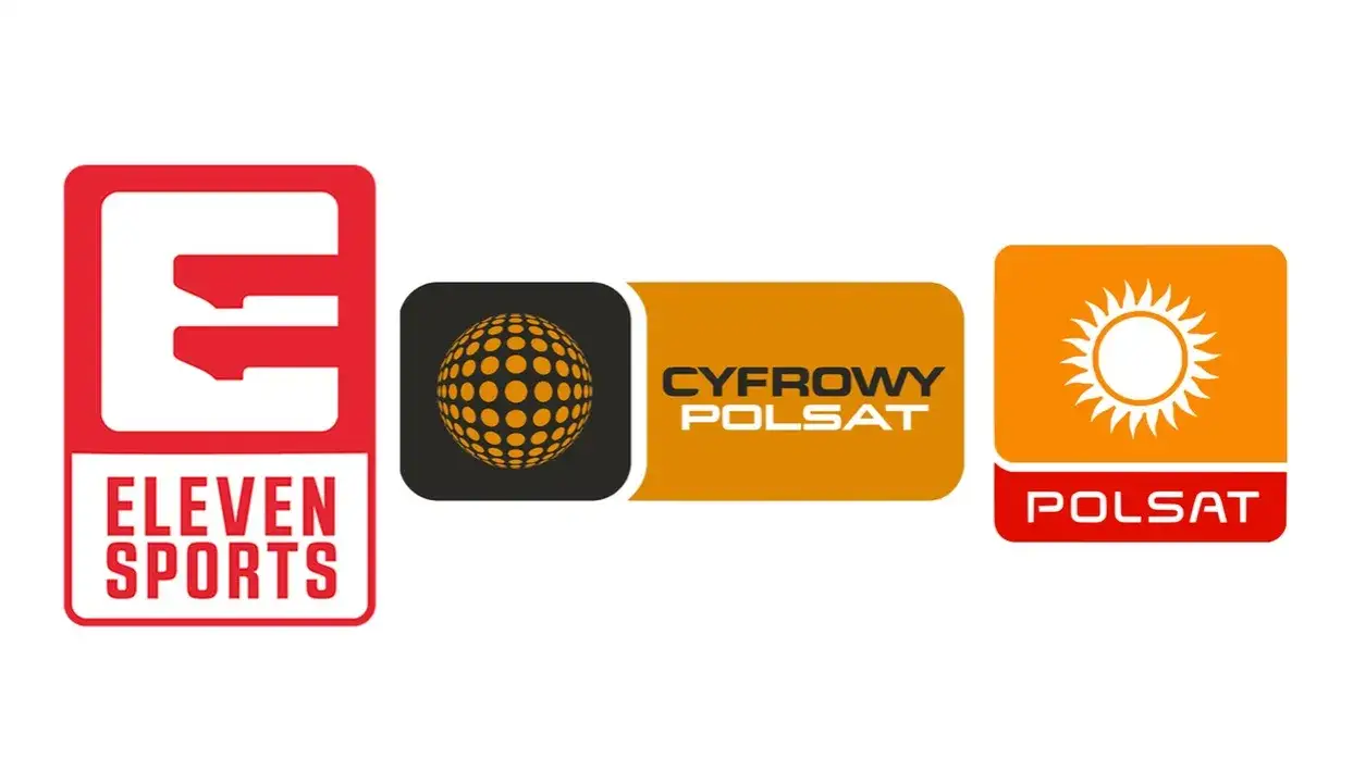 Logotypy polskich stacji sportowych i platform streamingowych (Canal+, Polsat Sport, Eleven Sports, Viaplay, TVP Sport)