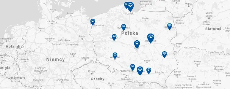 Mapa plac&oacute;wek medycznych Ł&oacute;dź Włocławek