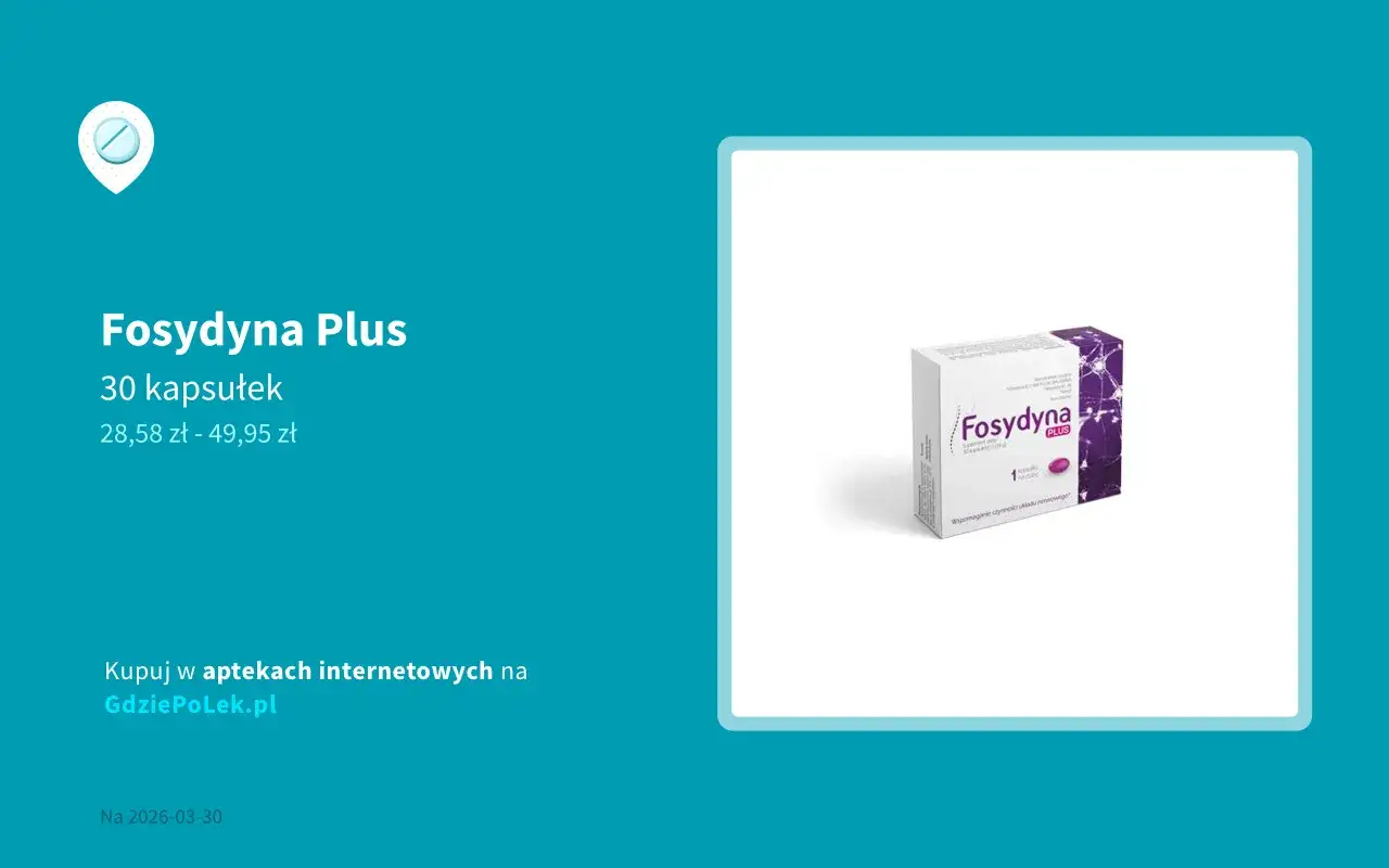 Opakowanie FOSYDYNA PLUS 30 kapsułek. Czy fosydyna jest na receptę? Sprawdź cenę i dostępność w aptekach internetowych.