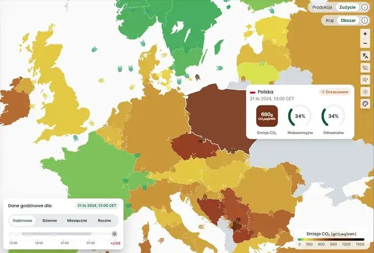 mapa Europy cele redukcji emisji Fit for 55