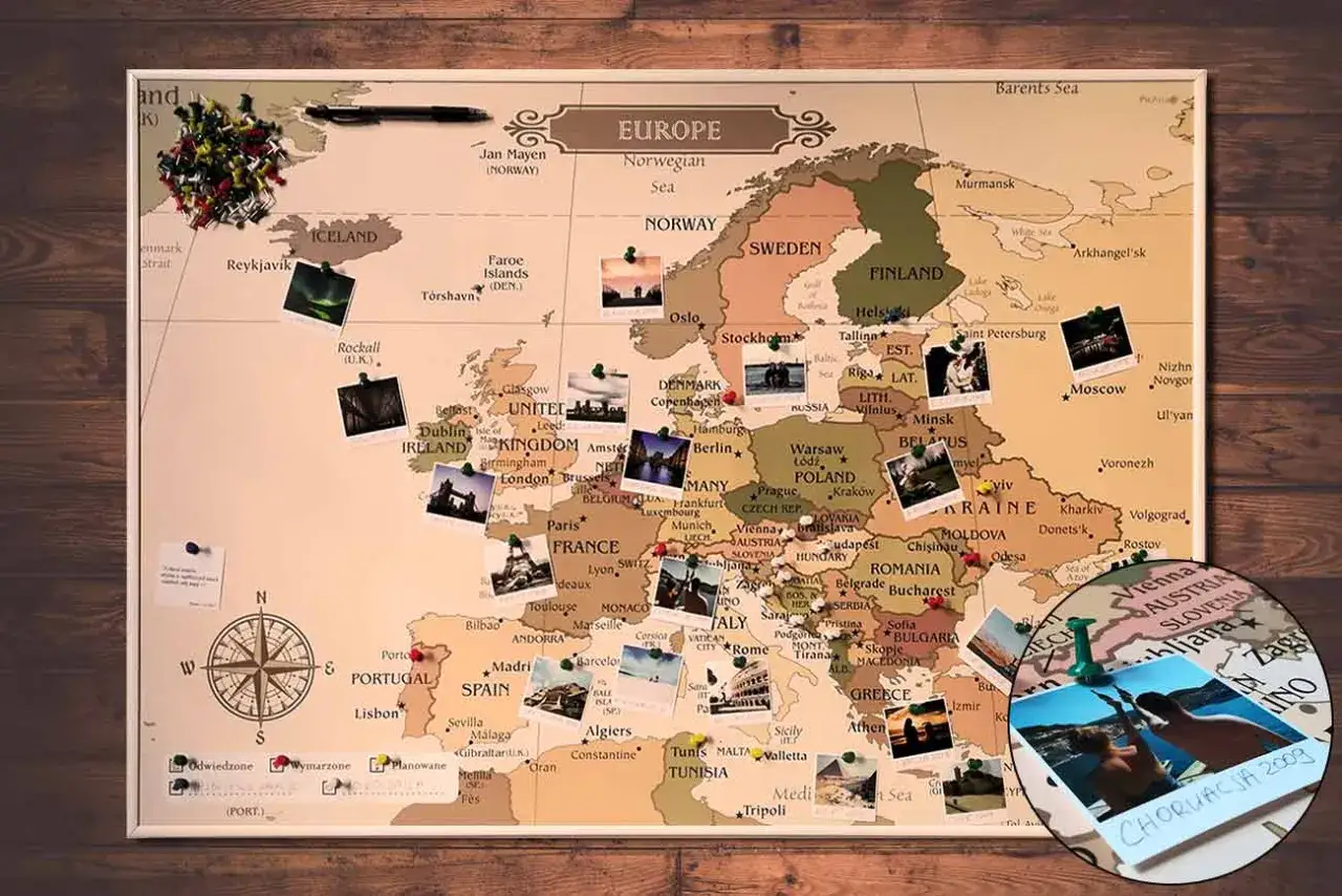 Mapa Europy z zaznaczonymi tanimi kierunkami podr&oacute;ży