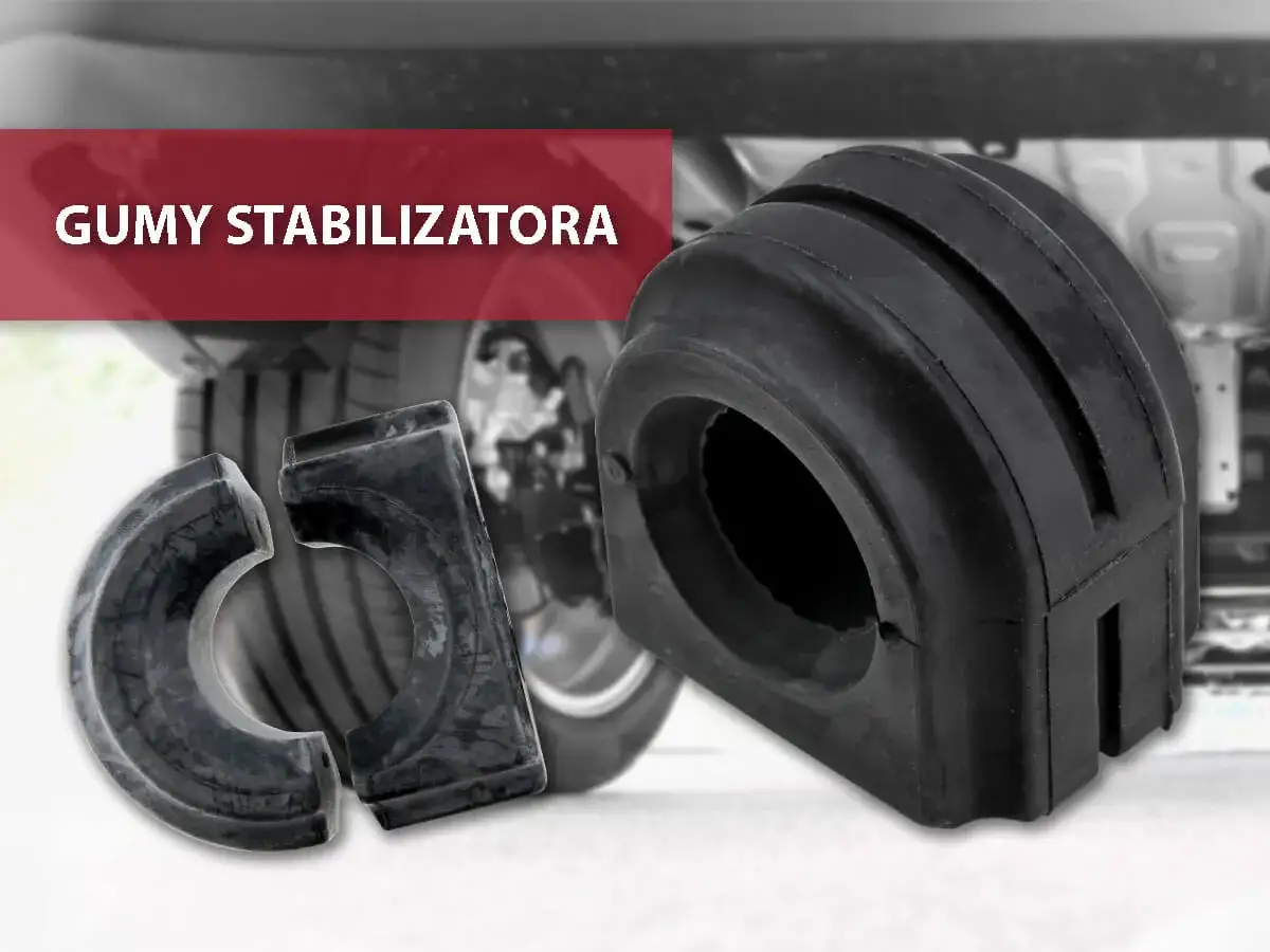 Dwa gumowe elementy stabilizatora, jeden cały, drugi rozpołowiony. Mogą być przyczyną objawów zużycia zawieszenia.