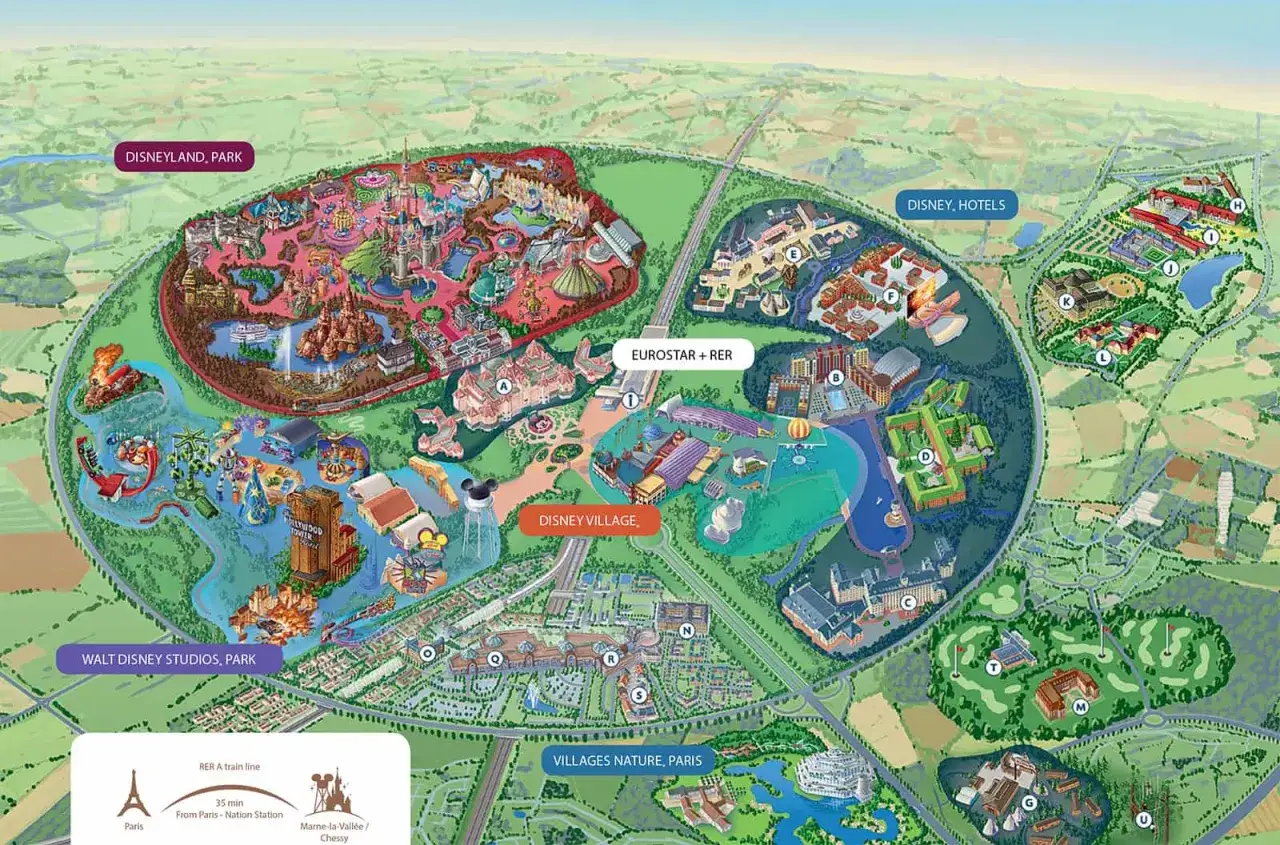 Mappa Parco Disneyland Paris con aree tematiche