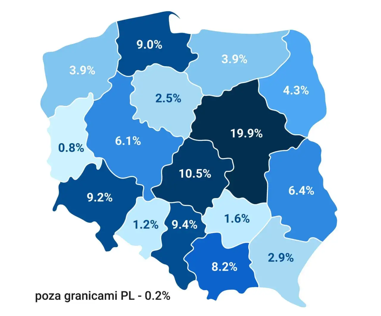 Mapa Polski zarobki dentystów miasto