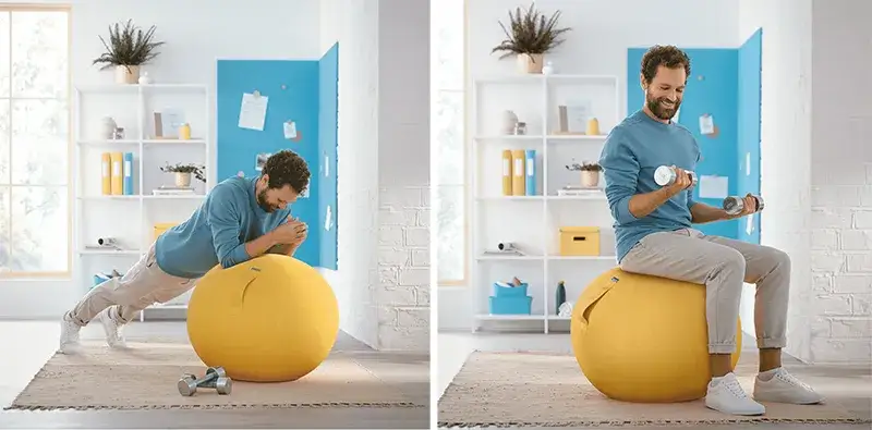 Piłka gimnastyczna jako krzesło biurowe