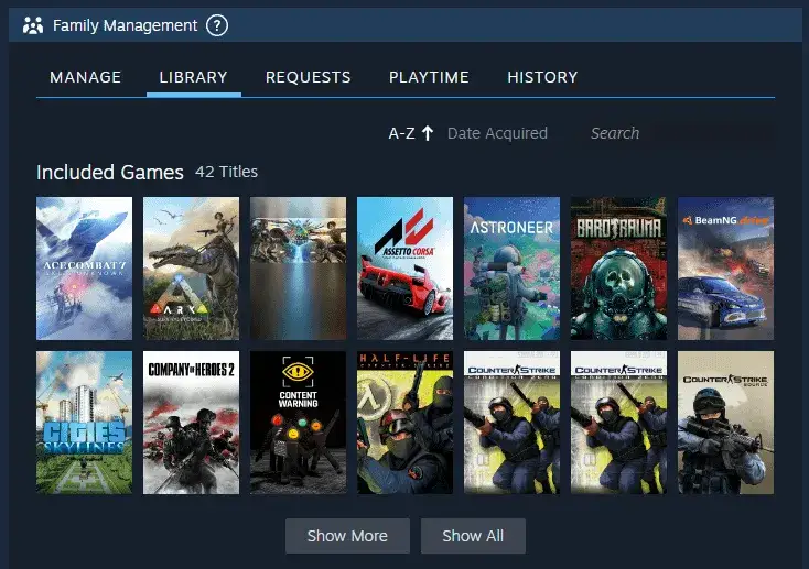 Steam Family Sharing excluded games list
