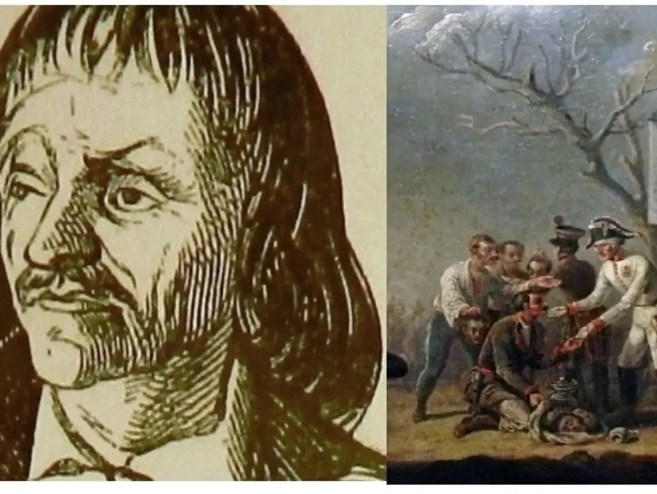 Dwie sceny: portret mężczyzny i obraz przedstawiający rabację galicyjską. Wesele w tle?