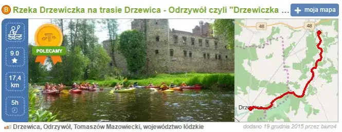 Mapa Drzewica atrakcje kajakarstwo