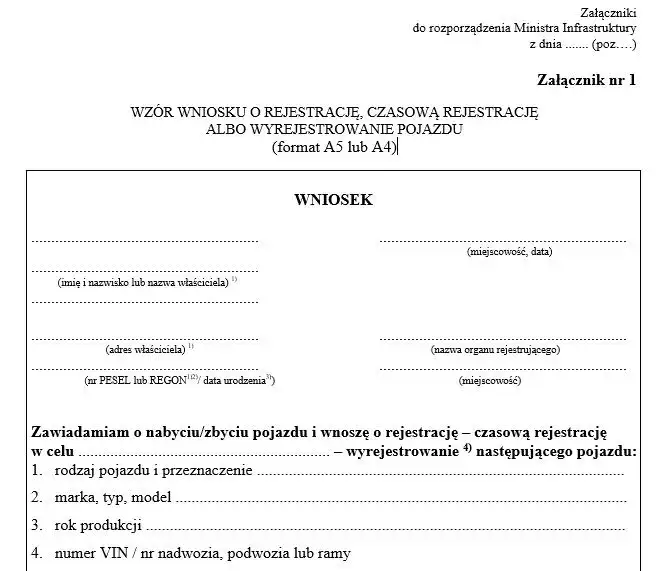 komplet dokument&oacute;w do przerejestrowania samochodu