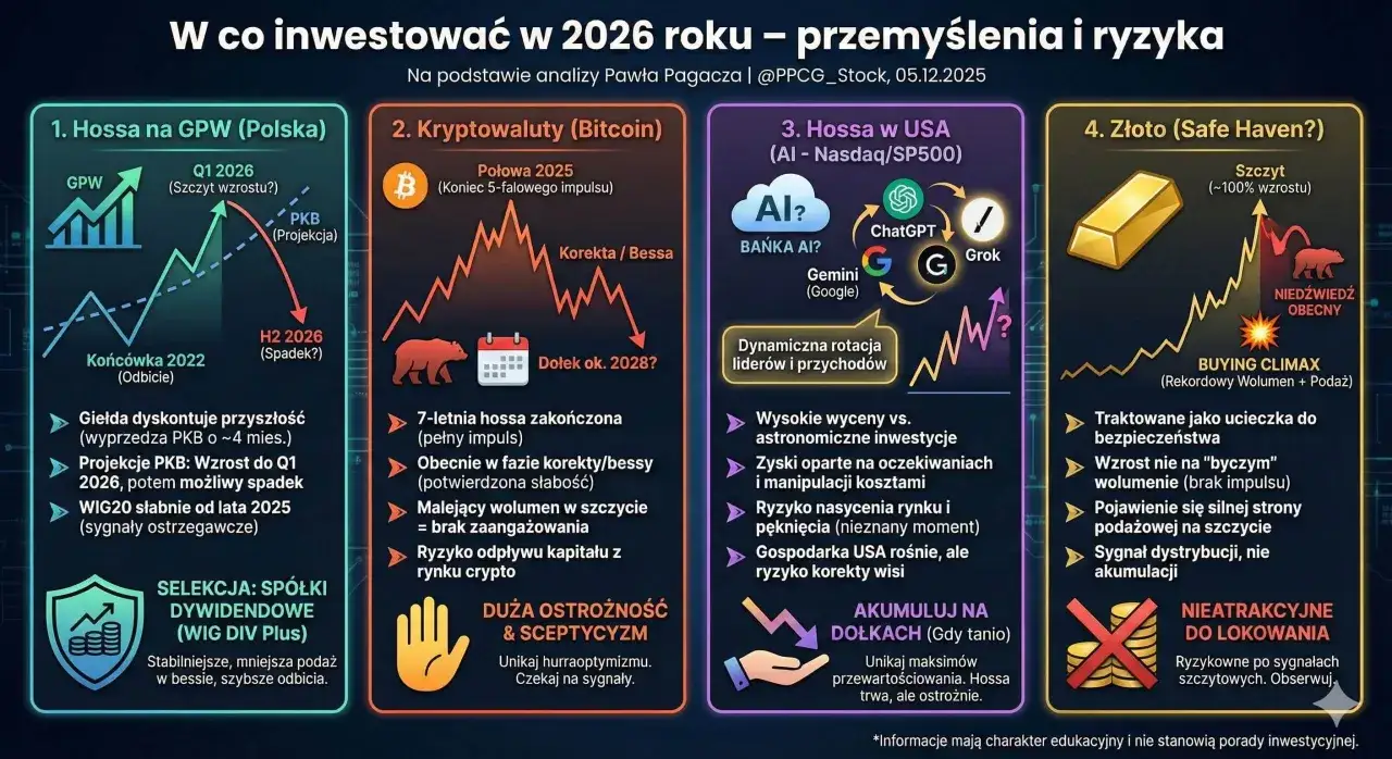 Analiza 2026: GPW, Bitcoin, USA (AI), Złoto. Czy warto inwestować w kryptowaluty? Ostrożność i sceptycyzm wskazane.