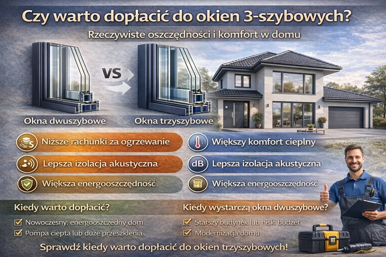 Porównanie okien dwu- i trzyszybowych. Okna trzyszybowe zapewniają niższe rachunki, lepszą izolację akustyczną i większą energooszczędność.