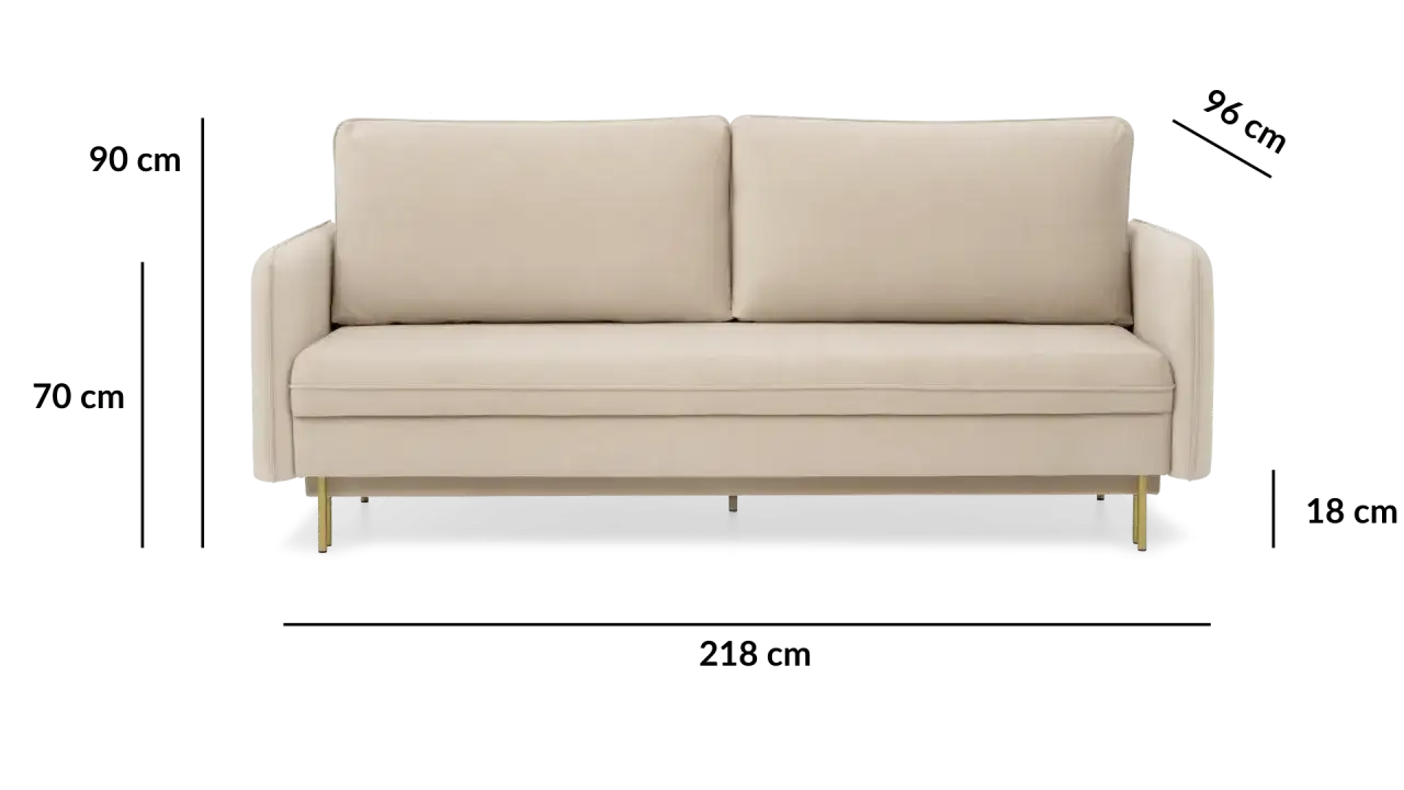 Jasna kanapa o wymiarach 218x90x70 cm. Zastanawiasz się, ile kosztuje wniesienie kanapy?