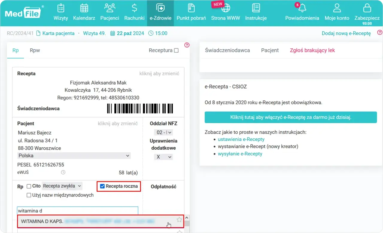 kalendarz e-recepta roczna