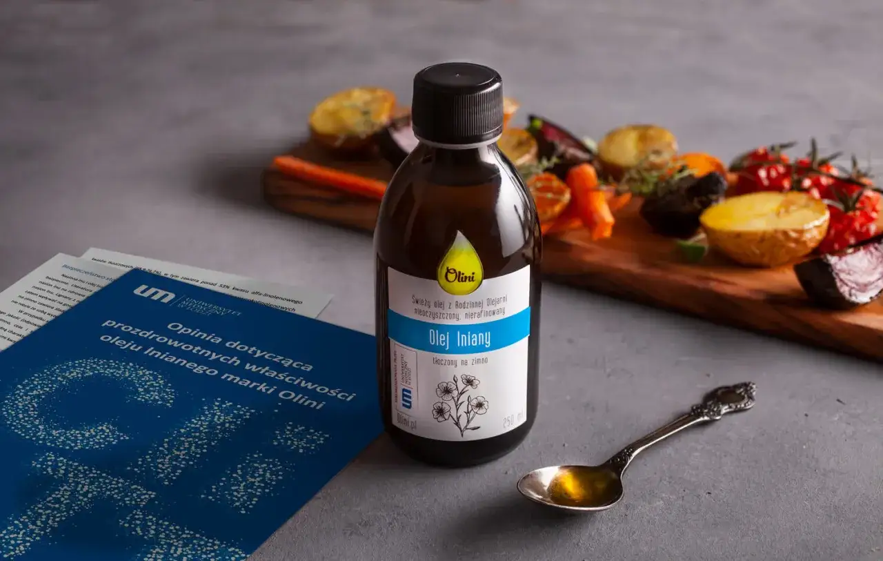 Butelka oleju lnianego Olini, dokument 