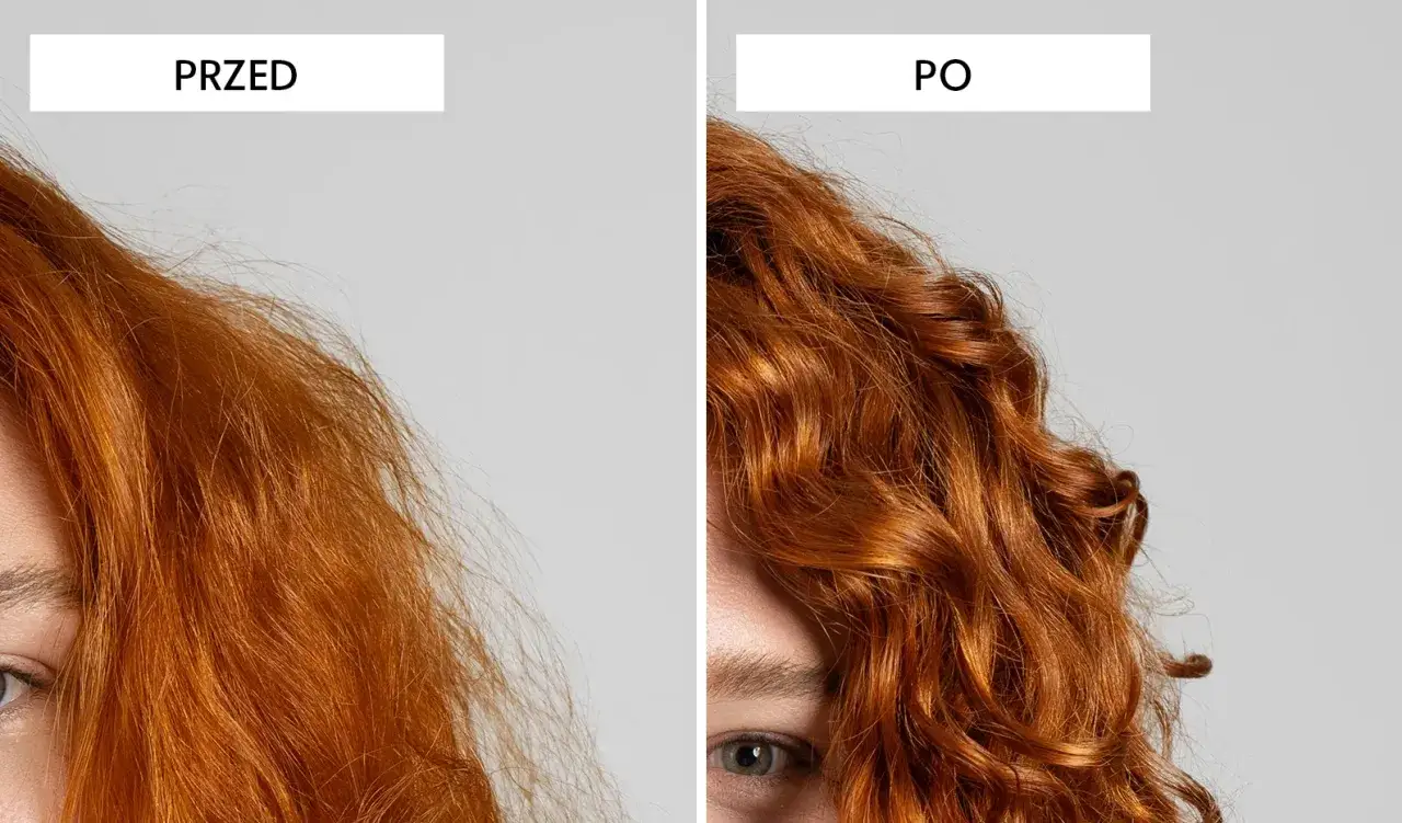 Przed i po: puszące się włosy falowane stają się pięknie zdefiniowanymi falami. Idealne fryzury dla włosów falowanych puszących się.