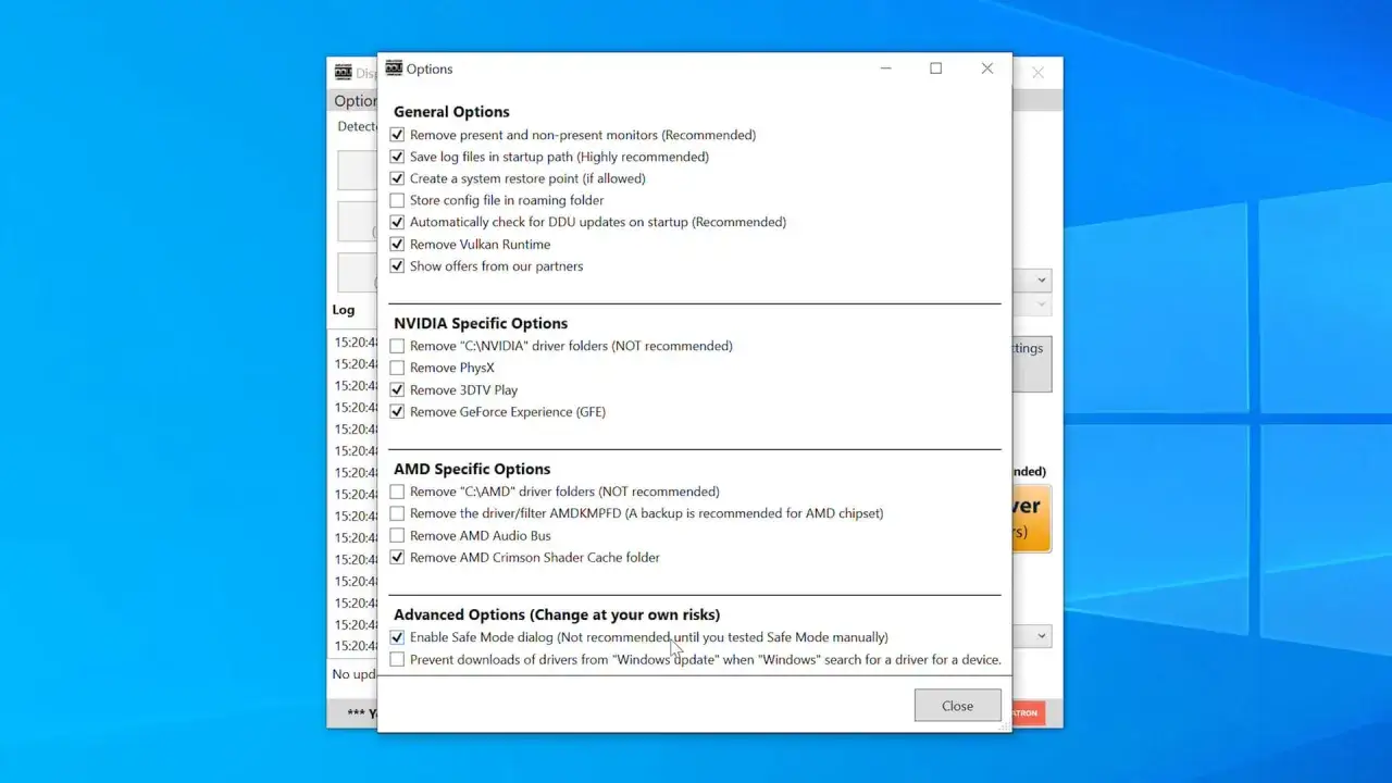DDU Display Driver Uninstaller program screenshot