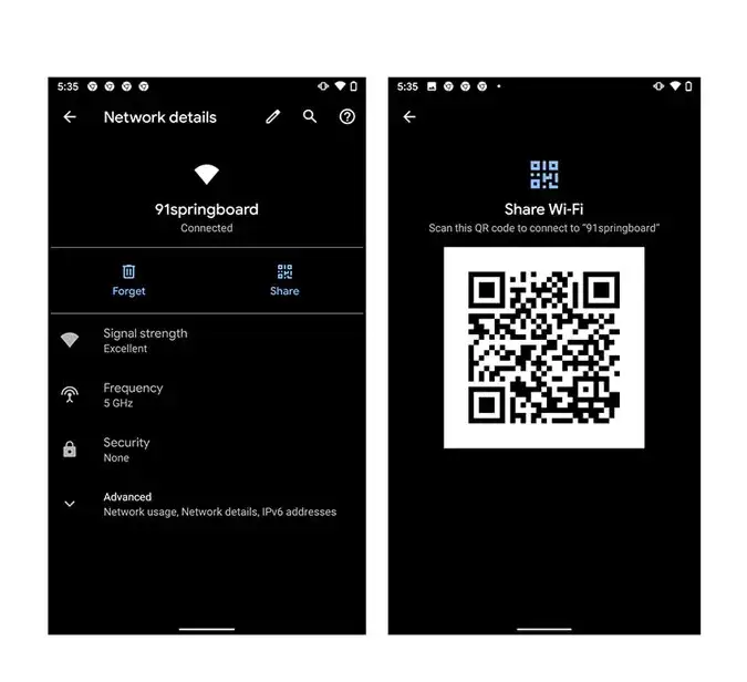 Android Wi-Fi settings share QR code