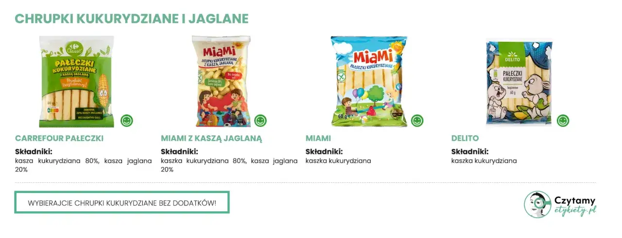 etykieta chrupki kukurydziane dla dzieci skład
