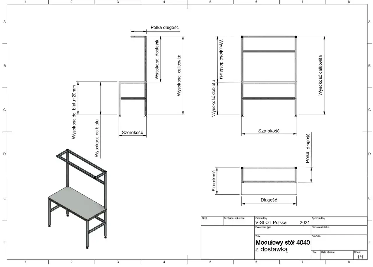 Szkic i wymiary stołu DJ-skiego