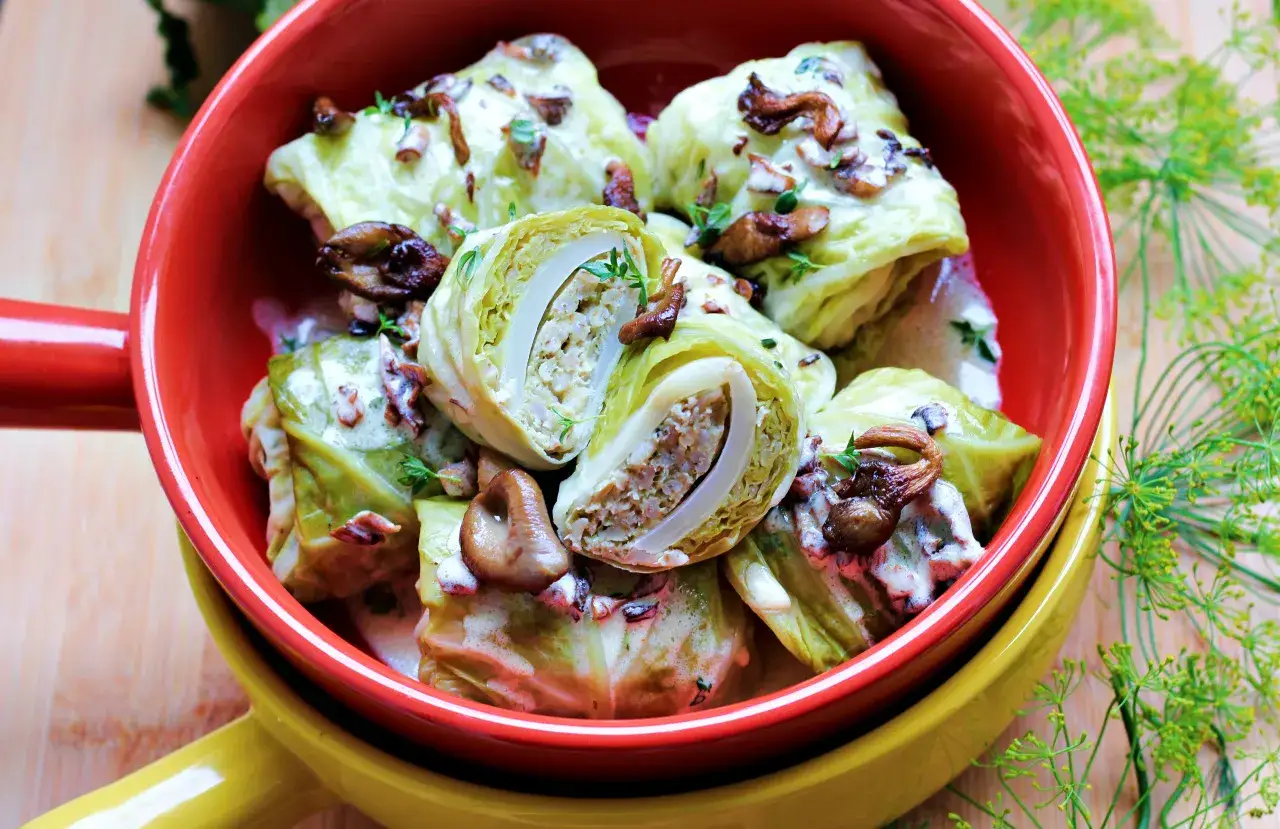 wegetariański obiad niedzielny boczniaki gołąbki